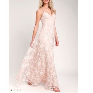 Lulus Floral Bridesmaid Dress - Size L - Blush